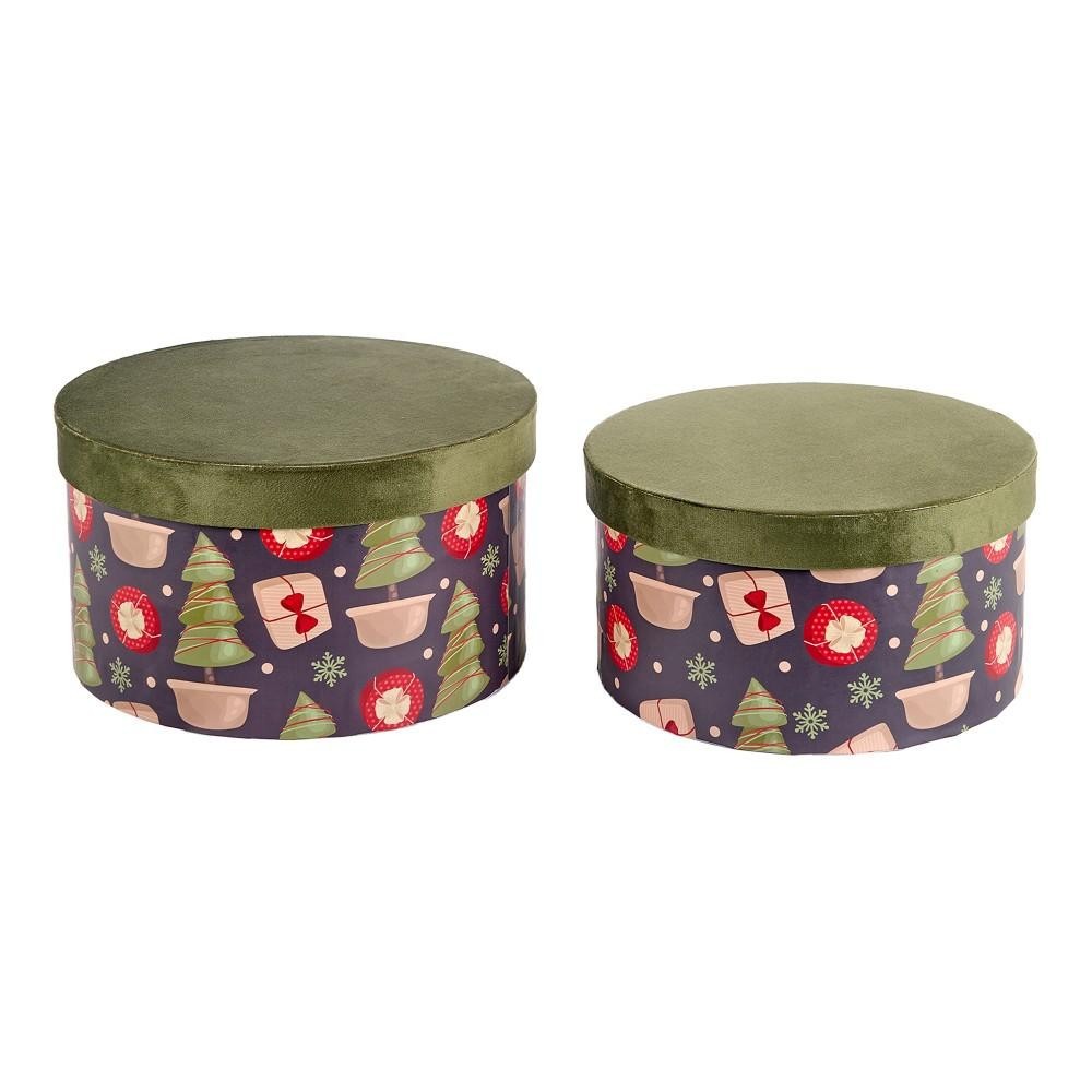 SET 2 SCATOLE DECORATE H.16 CM. VERDE